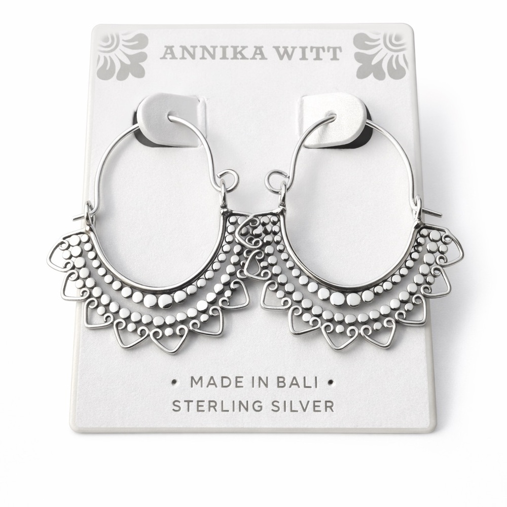 NEW w/ Tags Annika Witt Sterling Silver Bali Artisan Hoops |